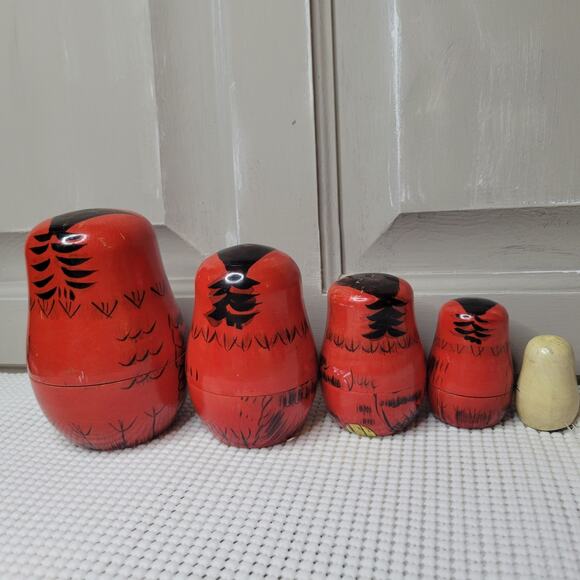 Nesting Birds (2) Red Cardinal & Blue Bird Wooden Nesting Dolls SEE DESCRIPTION - Picture 6 of 16